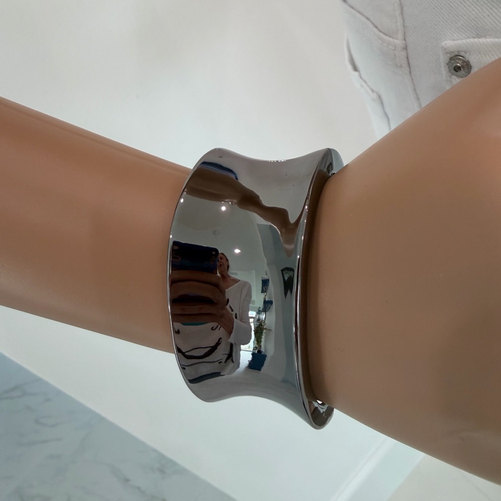 Bold Polished Gunmetal Tone, Wide Cuff Statement Bracelet - Picture 1 of 8